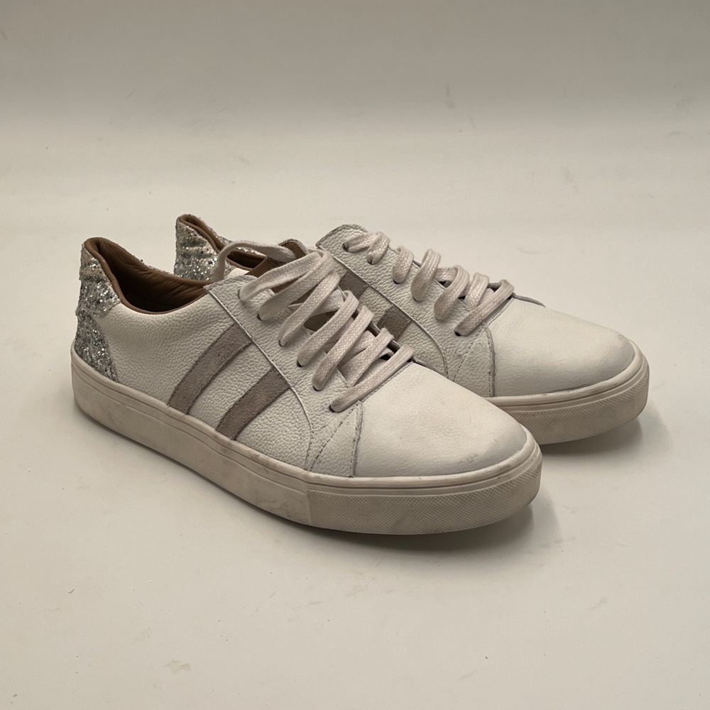 Kaanas White and Silver Sneakers with Signature Stripes